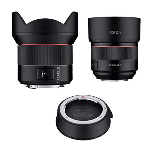 Rokinon 2 Lens Kit Includes - 14mm F2.8 AF Wide Angle, Full Frame Auto Focus Lens 85mm f/1.4 Auto Focus Lens for Canon EF Lens Station for Canon EF