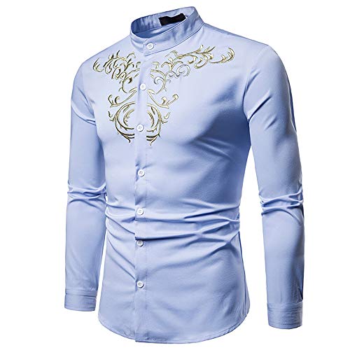 SPE969 Men's Casual Button Down Shirt,Autumn Winter Fashion Skulls Floral Print Long Sleeve Shirt Top Blouse
