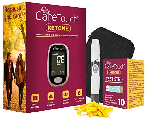 Care Touch Ketone Testing Kit - Ketone Meter w Strip Ejection, 10 Ketone Blood Test Strips, 10 Lancets, Lancing Device, Carrying Case for Diabetics and Ketogenic, Paleo, Atkins Diet