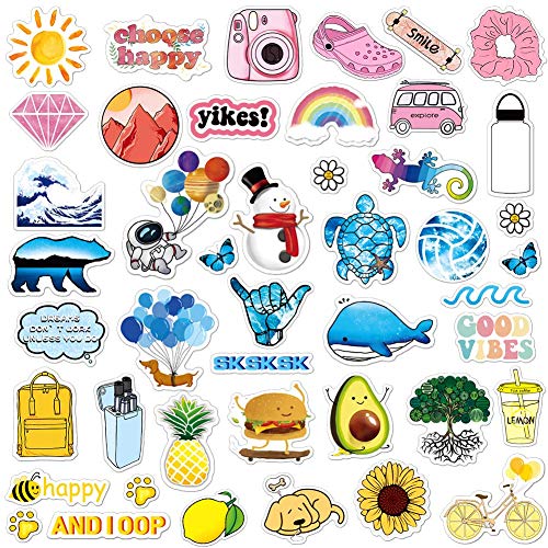 ANERZA VSCO Stickers for Hydro Flask, Colorful Vinyl Waterproof Water Bottle Stickers for Hydroflasks, Laptop, Phone, Cute Trendy Aesthetic Stickers for Teens, Girls, VSCO Girl Stuff（45pcs）