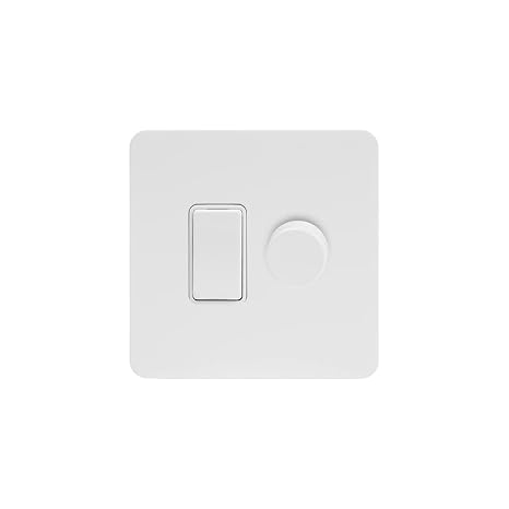 Soho Lighting Flat Plate White Metal dimmer and rocker switch combo Blk Ins Screwless (2 Way Switch & Trailing Dimmer)