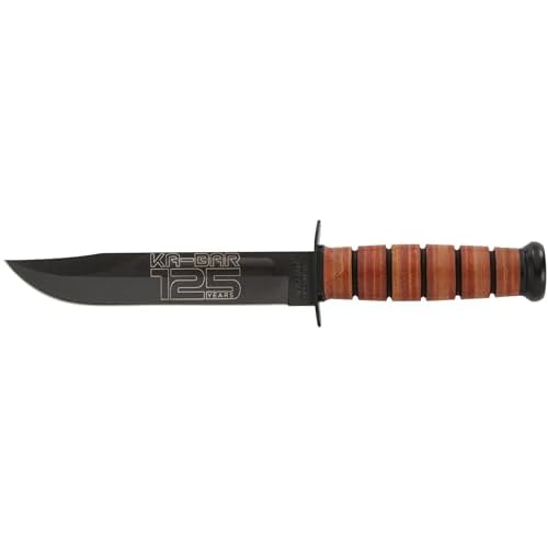 KA-BAR USMC 125th Anniversary Fixed Blade Knife 7 Clip Point 1095 Cro-Van Black Blade Ultramid Handle Black