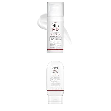 Bundle of EltaMD UV Clear SPF 46 Face Sunscreen 1.7oz + UV Pure SPF 47 Face & Body Sunscreen 4oz, Oil-Free, Zinc Oxide, Dermatologist Recommended, For Sensitive/Acne-Prone Skin, Water-Resistant.