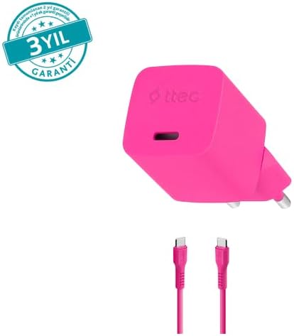 Ttec Special COLLECTION SmartCharger Pro GAN 20W PD Seyahat Hızlı Şarj Aleti + USB-C - USB-C 3A Kablo 1.2m 2SCG20CN (3 yıl garantili) (Neon Pembe)