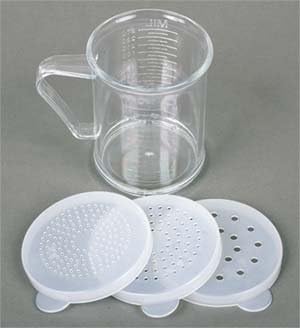 (Pack of 3) Polycarbonate Cheese/Dredge Shakers with 3 Snap-on lids featuring 2mm, 3mm, and 4 mm diameter holes 10 oz, Clear seasoning shaker, sugar/spice dispenser, large salt and pepper shakers (6)