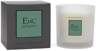 Archipelago Botanicals Hand-Poured Soy Wax Blend Scented Candle with Fragrance Oils, Lead-Free Cotton Wicks, Glass Candle Jar with Gift Box, Burns Approx. 60 Hours, Eucalyptus, 10 Oz.