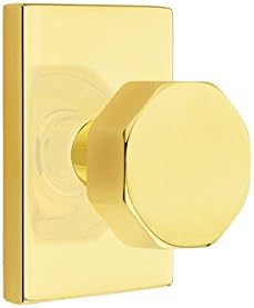 Emtek Privacy Set, Modern Rectangle Rosette, Octagon Knob (Unlacquered Brass)