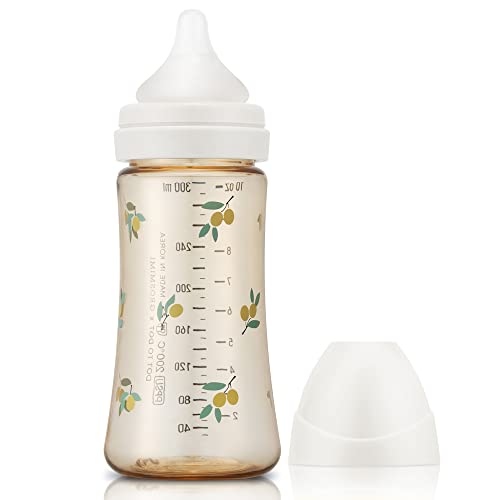 Grosmimi PPSU Baby Bottle, BPA Free 10oz Olive_White