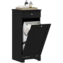 HOMCOM Laundry Cabinet with Removable Basket, Tilt Out Laundry Hamper with Drawer and Beadboard Door, Bathroom Hamper Cabinet, Black