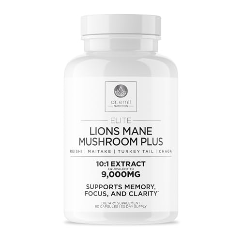 DR. EMIL NUTRITION 9000mg Organic Lions Mane Supplement Capsules with Chaga, Reishi & Maitake - Natural Mushroom Blend for Wellness Support