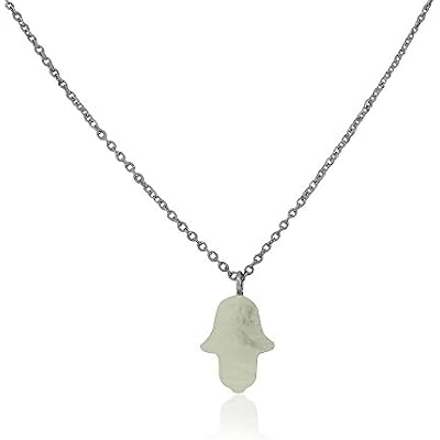 Silver-Tone Simulated White Opal Hamsa Pendant Necklace, 18