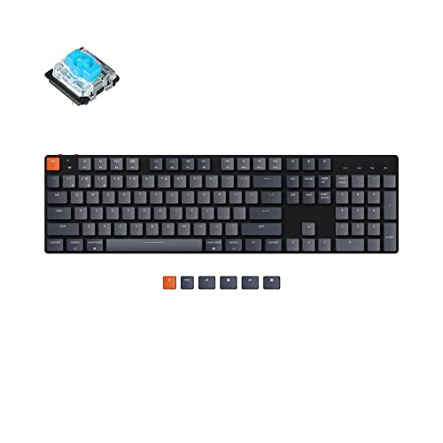 Keychron K5 SE Full Size Layout Ultra-Slim Wireless BluetoothWired USB Mechanical Keyboard with Low-Profile Gateron Blue Switch, 104 Keys White LED Backlit Computer Keyboard for Mac and Windows