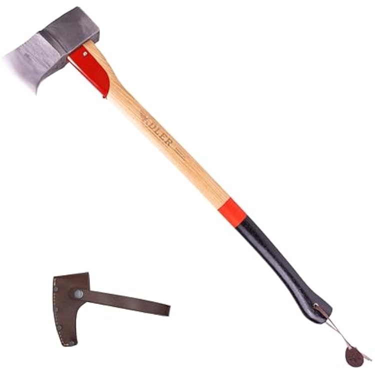 Adler Super Splitter German Forged Splitting Axe, 6.2 lb Hollow-Forged Wedge Maul, 31 Hickory Handle with Anti-Slip Grip, Heavy Duty Firewood Axe with Premium Leather Sheath A11