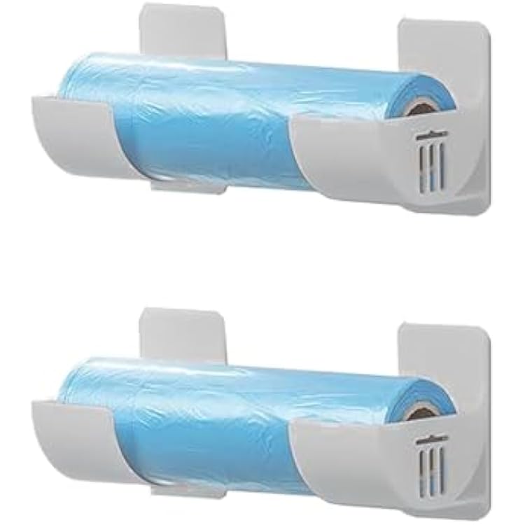 Self Adhesive Kitchen Storage Rack Space-Saving Organizer for Trash Bag Foil Wraps Rolling Pin Wall Mounted Storage Box Shelves No-Drill Cabinet Door Storage Solution for Kitchen Bathroom 2 Sets