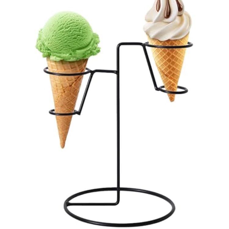 Doefo Metal Ice Cream Cone Holder Stand, 2-Holes Black Iron Waffle Cone Holder, Decorative Catering Displays Stable Food Holders for Picnics, Camping, Canteen
