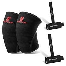 ProFitness Weightlifting Straps & 7mm Knee Sleeves - Padded Neoprene Wrist Straps with Non-Slip Grip & Premium Knee Sleeves for Squats, Powerlifting & Deadlifts for Men & Women
