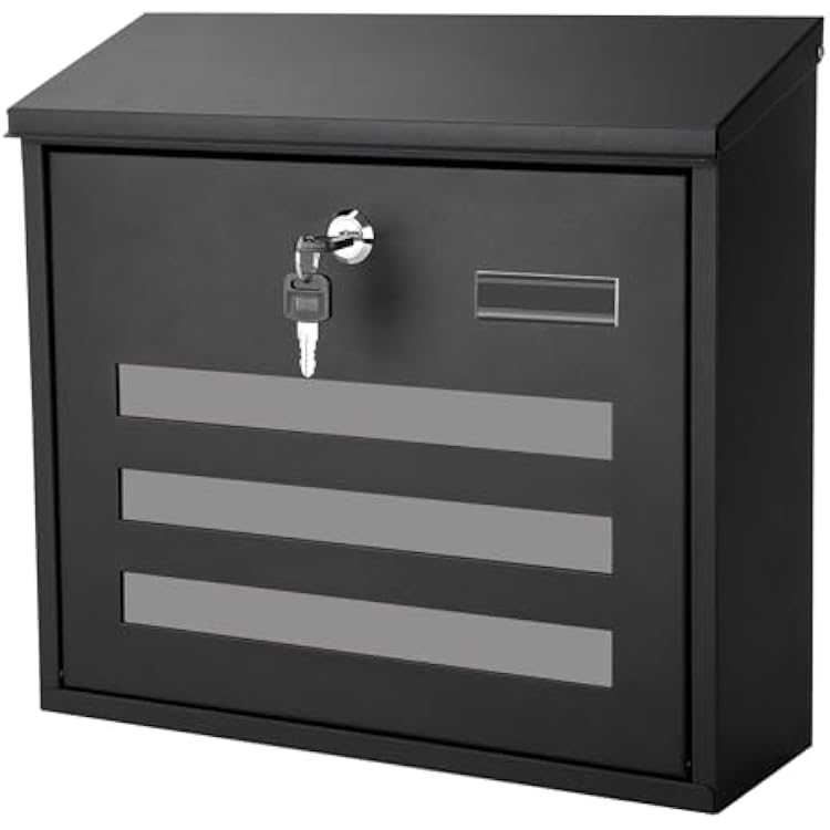 Locking Mailbox Wall Mounted Vertical mailboxes with Key Lock Large Capacity Steel Cover Metal Postbox for House Home Outside,Key Lock Drop Box with Galvanized Cover,13.6 x 12.8 x 4.3Inch