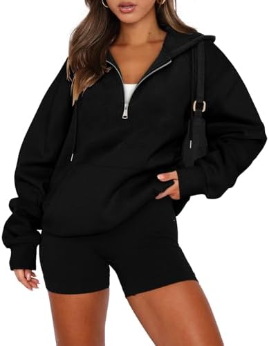 onlypuff Women Half Zipper Pullover Sweatshirt Long Sleeve Hoodies Kangaroo Pocket Fleece Basic Sweater