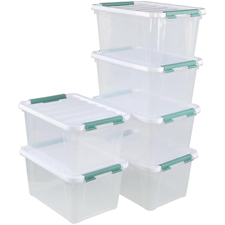 6 Pack Plastic Latch Storage Box, 20 Qt Storage Container with Lid