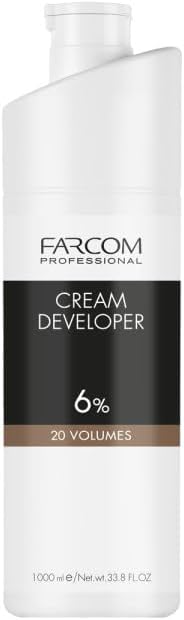 FARCOM Professional Cream Developer Volume 10 20 30 40 VOL | 3% 6% 9% 12% | - 1000ml | Hair Colouring Agent with Natural Cocoa and Grape Extract (20 VOL (6%))