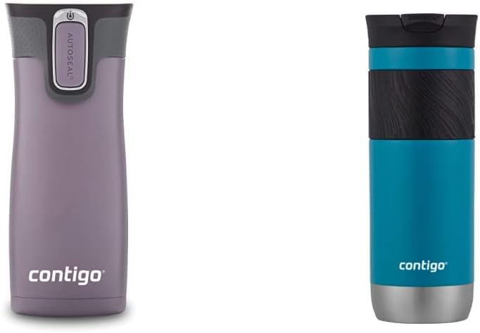 Contigo Autoseal West Loop Vacuum-Insulated Stainless Steel Travel Mug, 16 Oz, Dark Plum & Snapseal Insulated Travel Mug, 20 oz, Juniper