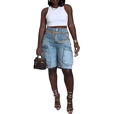 LKOUS Womens Cargo Jeans, Y2K Straight Wide Leg Cargo Pants, High Waisted Denim Cargo Shorts with Pocket
