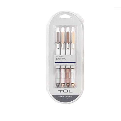 TUL Retractable Gel Pens, Limited Edition, Sunset Shades, Medium Point, 0.7 mm, Pearl White Barrel, Blue Ink, Pack of 4