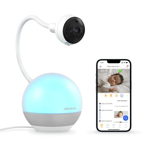 CHILLAX DM600 Baby Mood Lite - Smart Baby Monitor with Night Light, Temperature Sensor - Sleep Monitor with HD Camera, Soothing Sounds & Lullaby - Wi-Fi Remote Access, App-Compatible Device