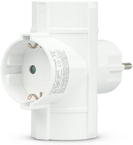 Garza - Triple Side Adapter (3 Schuko sockets) | Triple plug thief with ground socket | Child protection | White