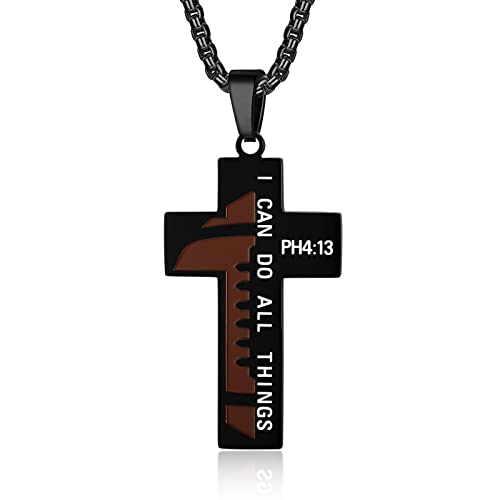 Susook Football Gift for Men Cross Necklace Stainless Steel Chain Bible Verse I CAN DO All Things Pendant Sport Jewelry