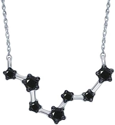 15 Carat Black Diamond Zodiac Sign Constellation Pisces Pendant Necklace for Women in 925 Sterling Silver I2-I3, cttw 18 Inch Rope Chain Spring Ring by Triss Jewelry