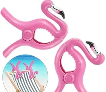 Pembe Flamingo Plaj Havlusu Mandalı, 2'li Set, Güçlü Tutuşlu, Taşınabilir Klips