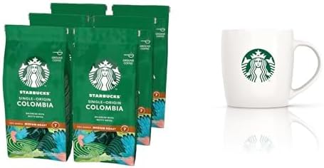 STARBUCKS Single-Origin Colombia, Medium Roast, Ground Coffee 200g (Pack of 6) + Gift mug included