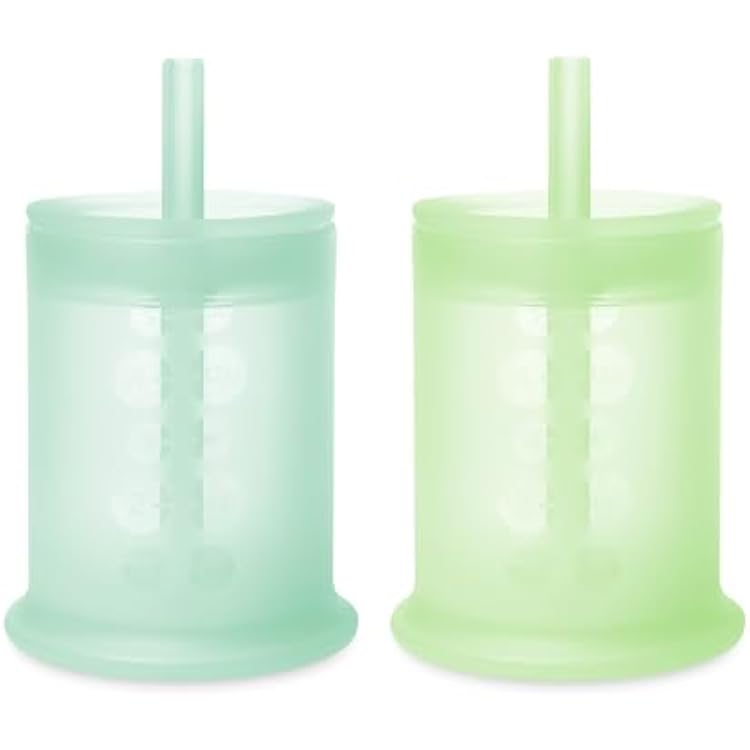 Olababy Silicone Training Cup with Straw Lid Bundle 5oz Mint  5oz Kiwi