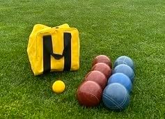 BuyBocceBalls Listing - Made in USA, Premium Quality Official Tournament Bocce Set - 110mm Blue and Dark Red Balls Nylon Bag; Regulation Size Balls 998 Grams (2 lbs. 3.2 oz.)