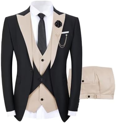 Wangyue Mens Tuxedo Suits Slim Fit 3 Piece Suit Formal Wedding Groomsmen Suit Prom Tuxedo Set