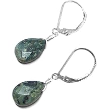 Kambaba Jasper Briolette Sterling Silver Lever Back Earrings