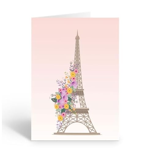 Stonehouse Collection | Floral Eiffel Tower Note Card | Paris Note Cards | Art Deco Style | 10 Pack
