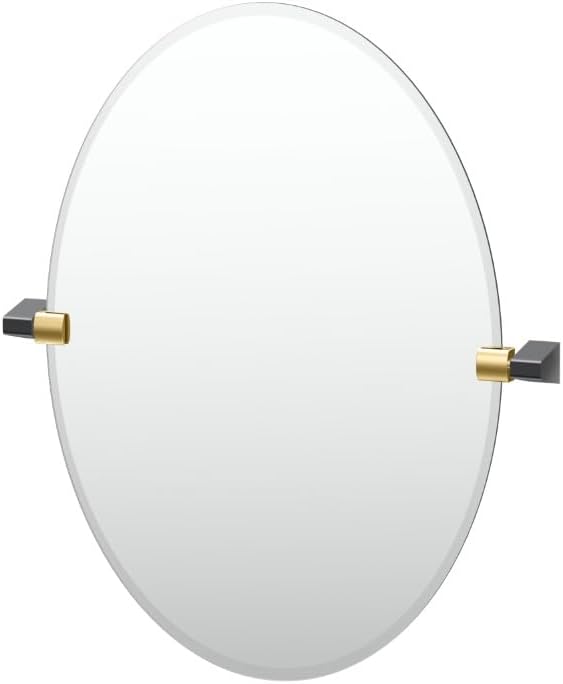 Gatco 5679 A-Line Frameless Oval Mirror, 26.5 Inch, Brushed Brass Matte Black Combo