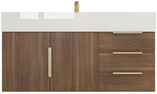 Blossom Floating Bathroom Vanity with Sink, Wall Mounted Bathroom Vanity Cabinet with Acrylic Undermount Sink Countertop, Gold Hardware Modern Vanity Set, Rosewood Finish Storage