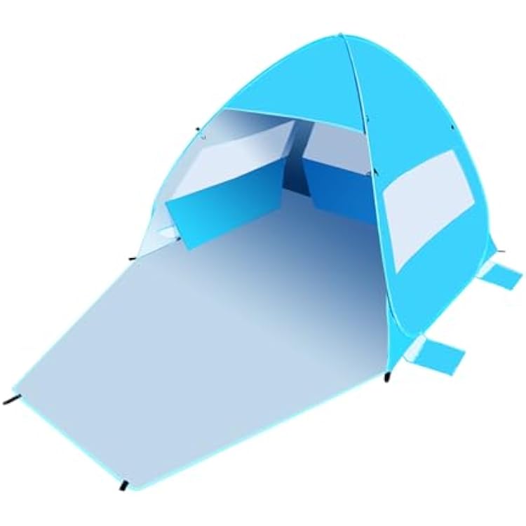 Geekman Beach Tent, UPF 50 Pop Up Beach Tent Fits 2 Person, Windproof Beach Tent Sun Shelter, Lightweight & Portable Shade Tent for Outdoor Activities, Beach Tent with Storage Bag, Light Blue