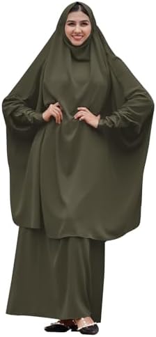 IDOPIP Two Pieces Jilbab Modest Dress for Muslim Women Long Maxi Khimar  Skirt with Hijab Burkas Islamic Abaya Dress Outfit