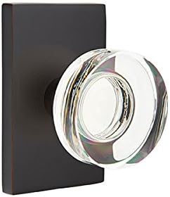 Emtek Privacy Set, Modern Rectangle Rosette, Modern Disc Crystal Knob (Oil Rubbed Bronze)