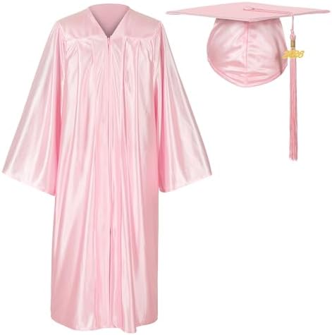 Unisex Shiny Graduation Gown and Cap Set with Tassel for Middle High School Bachelor