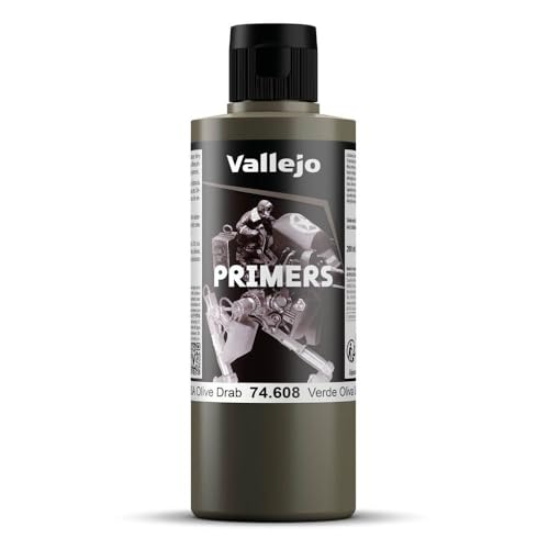 Vallejo - Surface Primer Color | USA Olive Drab 200 ml. 6.76 fl.oz. | Matte Finish and Fast Drying | Perfect for Airbrushing and Great Adhesion to Figurines and Scale Models