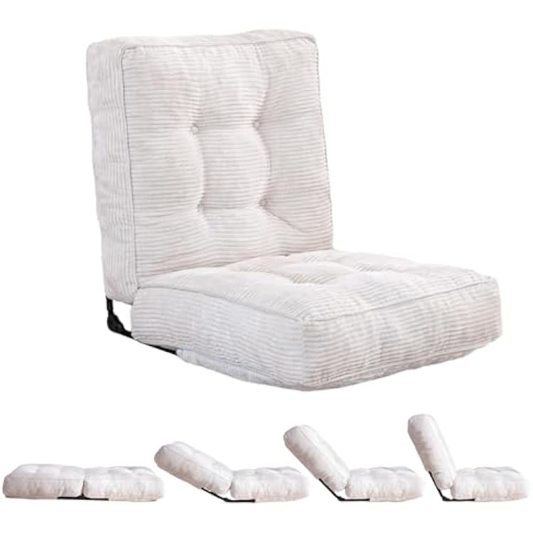 MAXYOYO Adjustable Floor Chair with Back Support, Gaming Chair Floor Meditation Chair with Tufted Cushion, Adults Lounge Chair Folding Sofa Seat for Reading Meditating Sleeping, Beige L