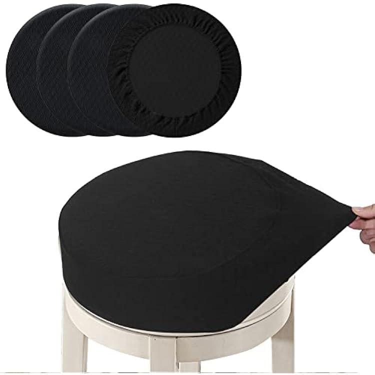 BUYUE 4 pcs Bar Stool Covers Dia.14-16, Luxury Crease-Resistant Jacquard Fabric Stretch Washable Vanity Stool Slipcovers, Round, 4 Counts, Black
