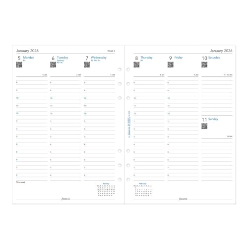 Filofax Calendar Diary Refill, A5 Size, Week-to-View with Appointments, White Paper, English, 2026 C68521-26