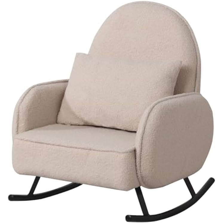 Baby Rocking Chair,Toddler Chair,Kids Chair,Kids Sofa, Shaky Metal Foot and Sherpa Fabric,Toddler Rocking Armchair for Boys and Girls Rest Beige