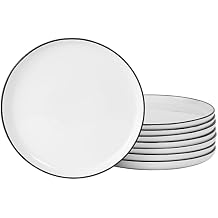 Gibson Home Oslo 8-Piece Porcelain Chip and Scratch Resistant Dinner Plate Set White with Black Rim, Microwave & Dishwasher Safe